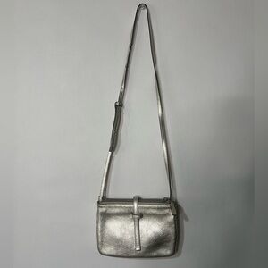 Annabel Ingall Metallic Silver Trifold Leather JoJo Crossbody Bag One Size
